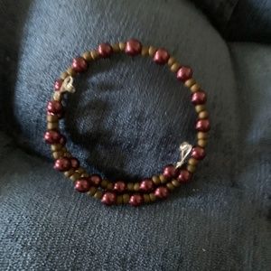 Handmade 💄Burgundy beaded WRAP BANGLE BRACELET